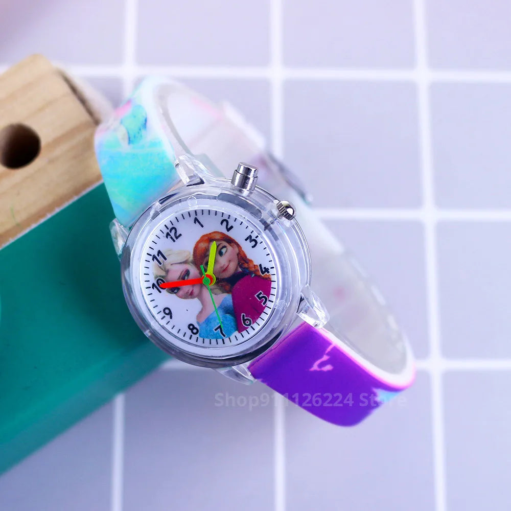 Disney Princess Elsa Kids Watches Girls Silicone Strap Cartoon Rabbit Dinosaur Light Children Wrist Watch Clock reloj infantil