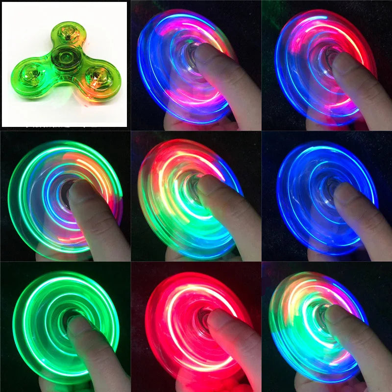 Crystal Luminous LED light Fidget Spinner Hand Top Spinners Glow in Dark EDC Stress Relief Toys Kinetic Gyroscope for Children