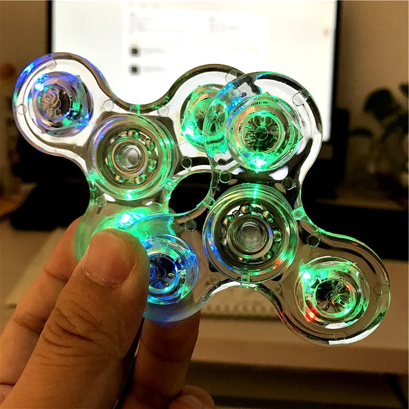 Crystal Luminous LED light Fidget Spinner Hand Top Spinners Glow in Dark EDC Stress Relief Toys Kinetic Gyroscope for Children