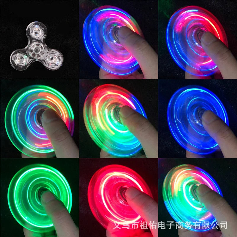 Crystal Luminous LED light Fidget Spinner Hand Top Spinners Glow in Dark EDC Stress Relief Toys Kinetic Gyroscope for Children