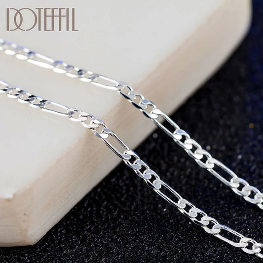 DOTEFFIL 925 Sterling Silver 16/18/20/22/24/26/28/30 Inch 2mm Sideways Flat Chain Necklace For Women Man Fashion Wedding Jewelry