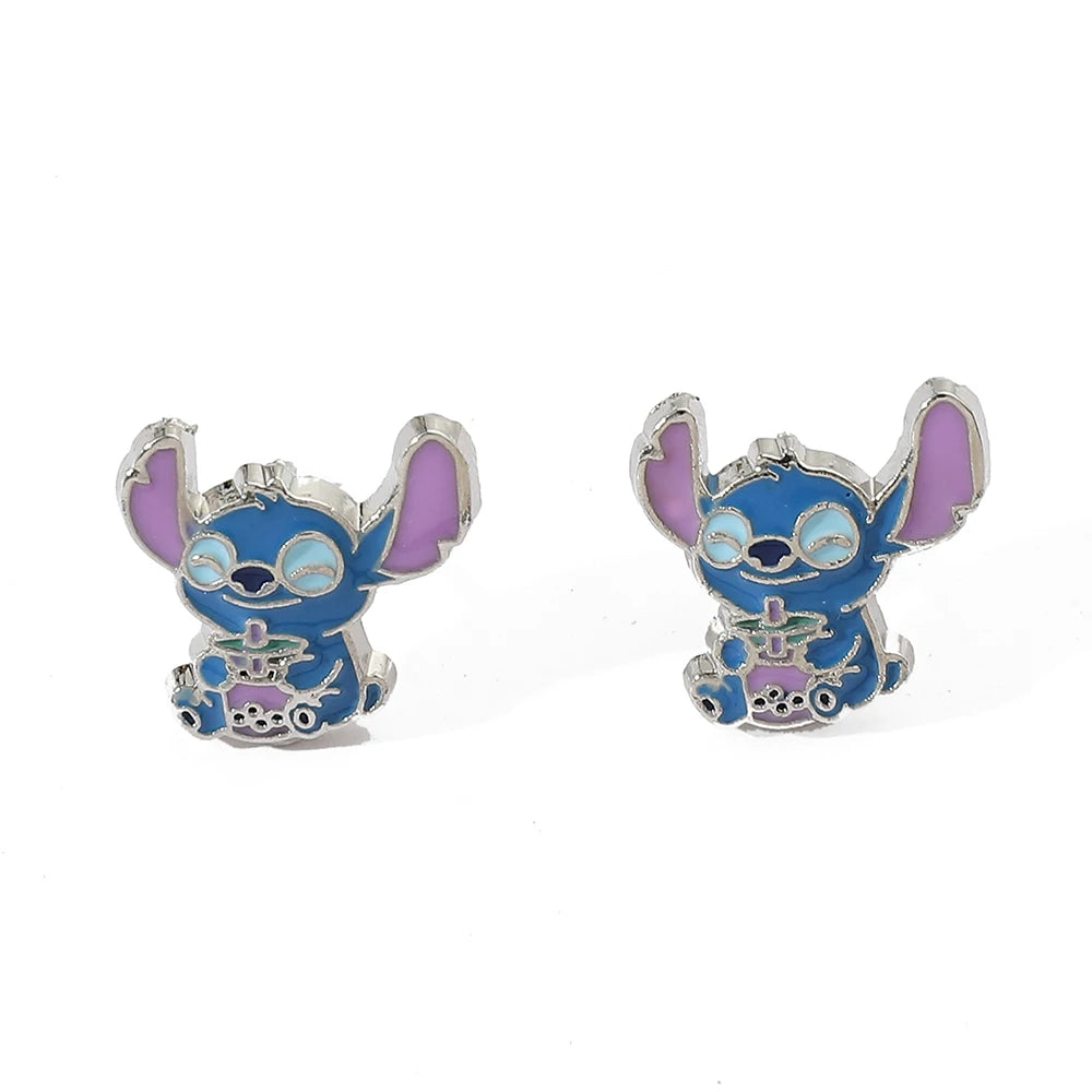 Disney-Cute Cartoon Stitch with Flower Stud Earrings for Women and Teen Girls, Lovely Ear Accessories, Jewelry Gifts for Fans