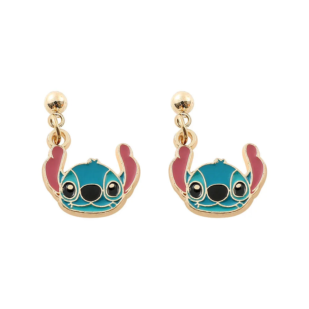 Disney-Cute Cartoon Stitch with Flower Stud Earrings for Women and Teen Girls, Lovely Ear Accessories, Jewelry Gifts for Fans