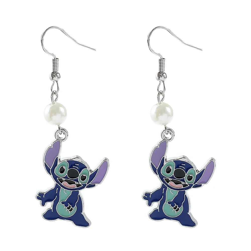 Disney-Cute Cartoon Stitch with Flower Stud Earrings for Women and Teen Girls, Lovely Ear Accessories, Jewelry Gifts for Fans