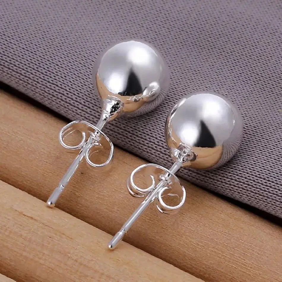 fashion 8mm Beads popular product women charm 925 sterling silver wedding Earring stud lady cute Jewelry