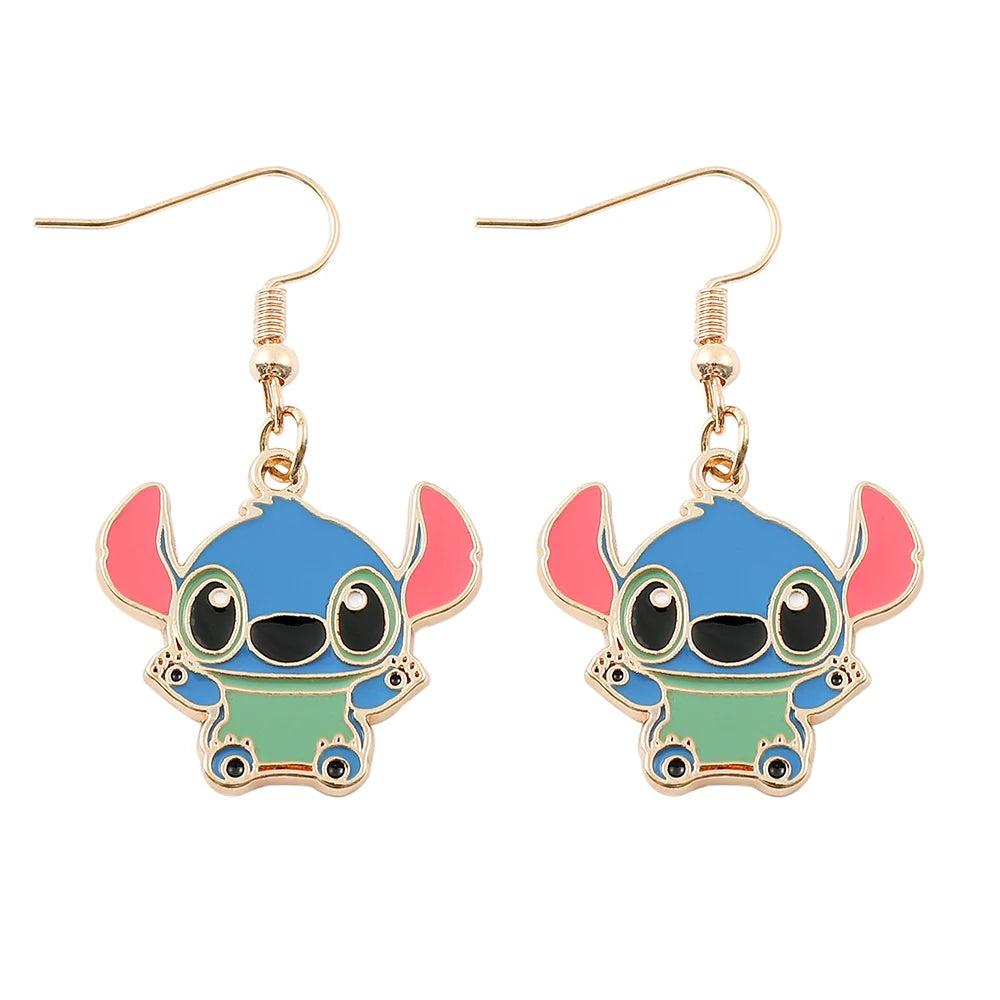 Disney-Cute Cartoon Stitch with Flower Stud Earrings for Women and Teen Girls, Lovely Ear Accessories, Jewelry Gifts for Fans