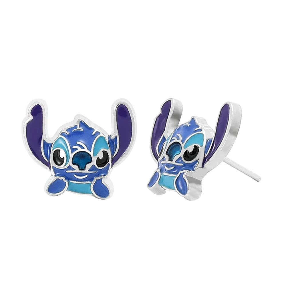 Disney-Cute Cartoon Stitch with Flower Stud Earrings for Women and Teen Girls, Lovely Ear Accessories, Jewelry Gifts for Fans