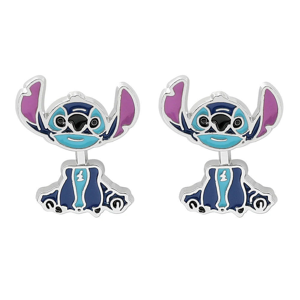 Disney-Cute Cartoon Stitch with Flower Stud Earrings for Women and Teen Girls, Lovely Ear Accessories, Jewelry Gifts for Fans