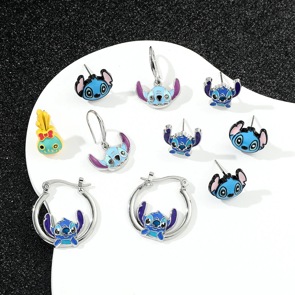 Disney-Cute Cartoon Stitch with Flower Stud Earrings for Women and Teen Girls, Lovely Ear Accessories, Jewelry Gifts for Fans