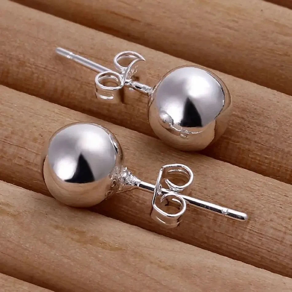 fashion 8mm Beads popular product women charm 925 sterling silver wedding Earring stud lady cute Jewelry