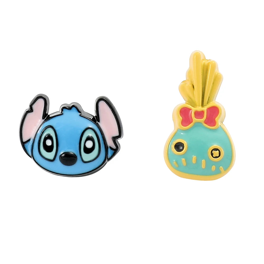 Disney-Cute Cartoon Stitch with Flower Stud Earrings for Women and Teen Girls, Lovely Ear Accessories, Jewelry Gifts for Fans