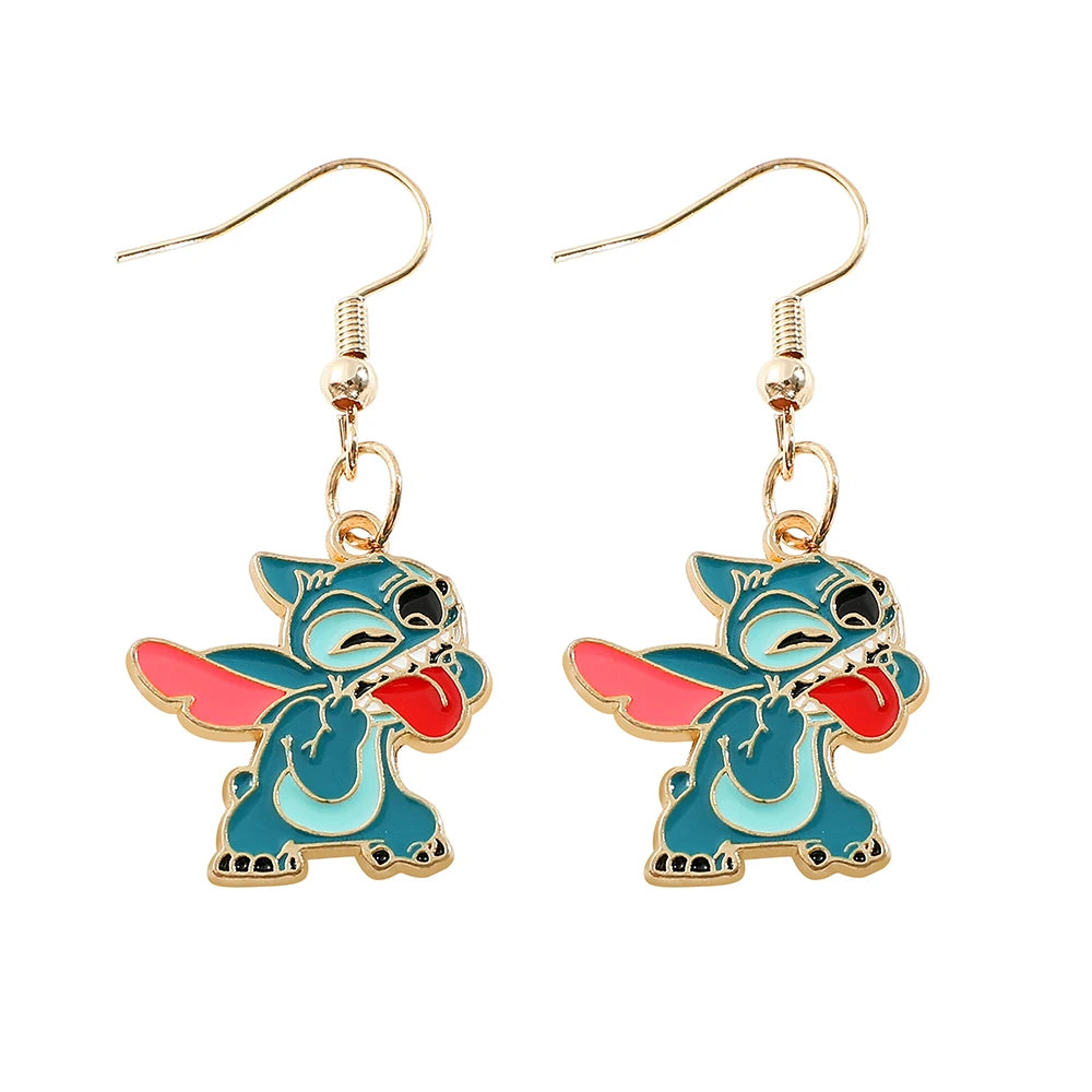 Disney-Cute Cartoon Stitch with Flower Stud Earrings for Women and Teen Girls, Lovely Ear Accessories, Jewelry Gifts for Fans