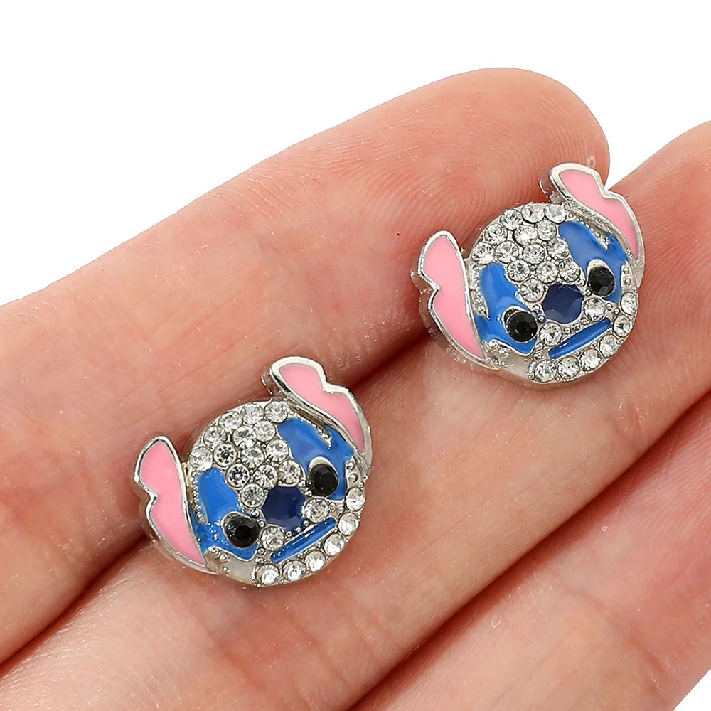 Disney-Cute Cartoon Stitch with Flower Stud Earrings for Women and Teen Girls, Lovely Ear Accessories, Jewelry Gifts for Fans