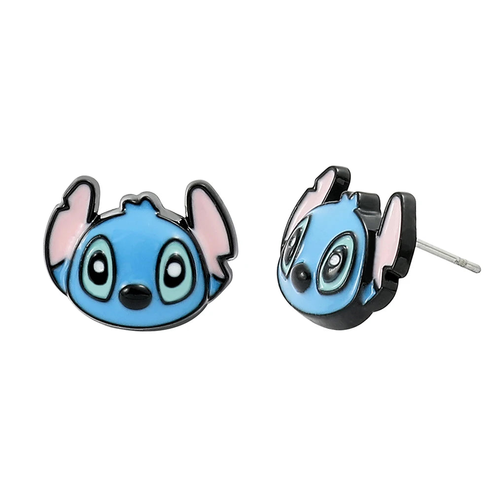 Disney-Cute Cartoon Stitch with Flower Stud Earrings for Women and Teen Girls, Lovely Ear Accessories, Jewelry Gifts for Fans