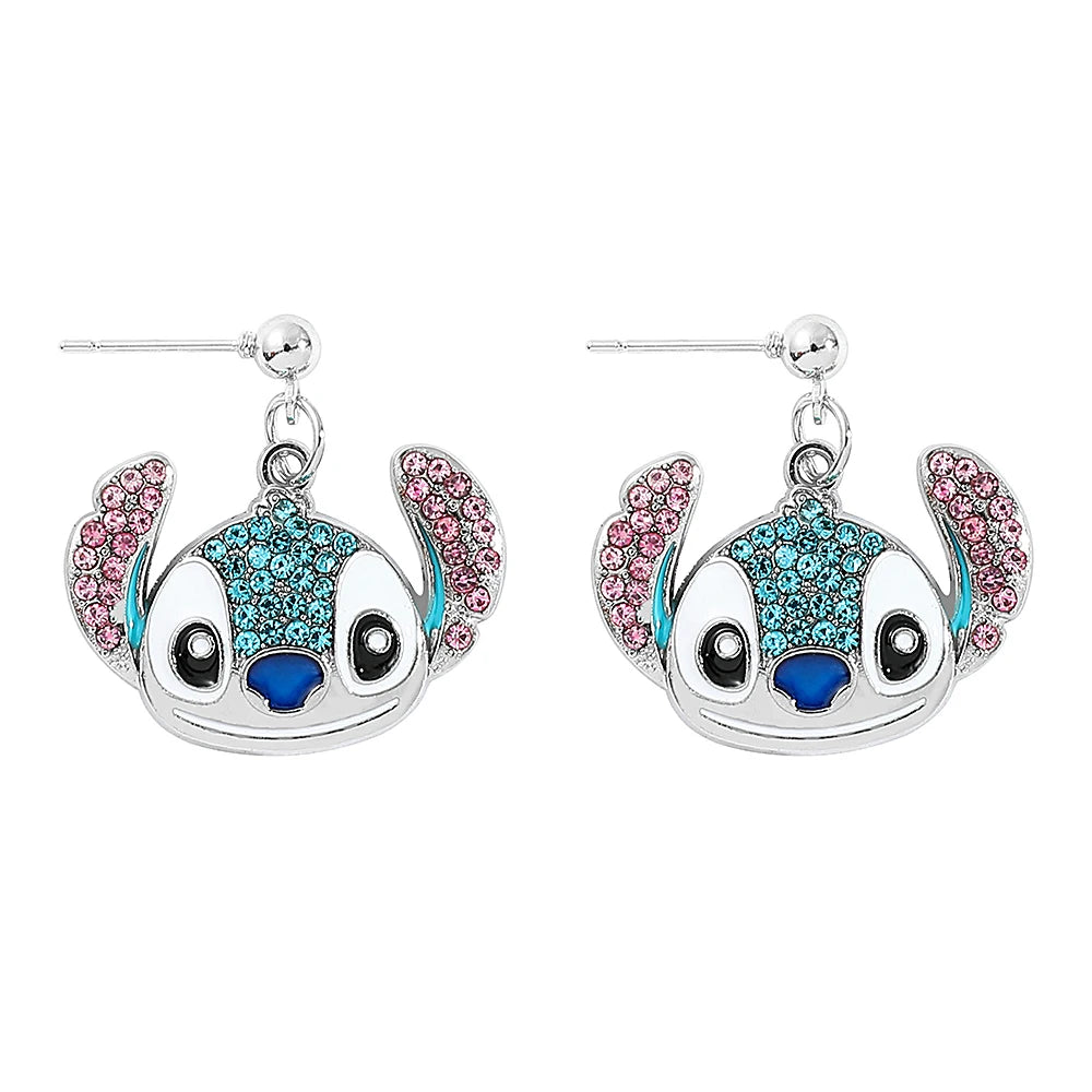 Disney-Cute Cartoon Stitch with Flower Stud Earrings for Women and Teen Girls, Lovely Ear Accessories, Jewelry Gifts for Fans