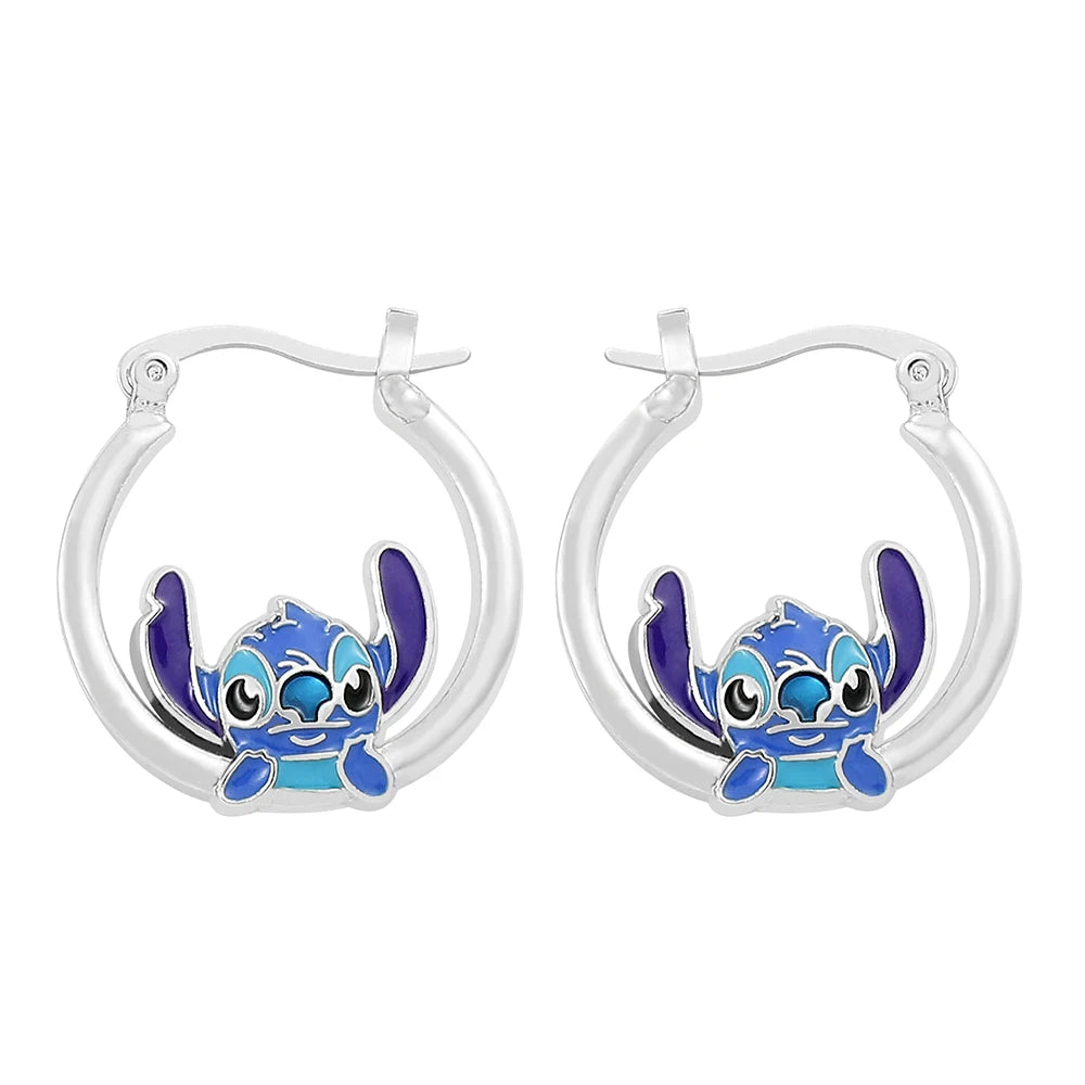 Disney-Cute Cartoon Stitch with Flower Stud Earrings for Women and Teen Girls, Lovely Ear Accessories, Jewelry Gifts for Fans