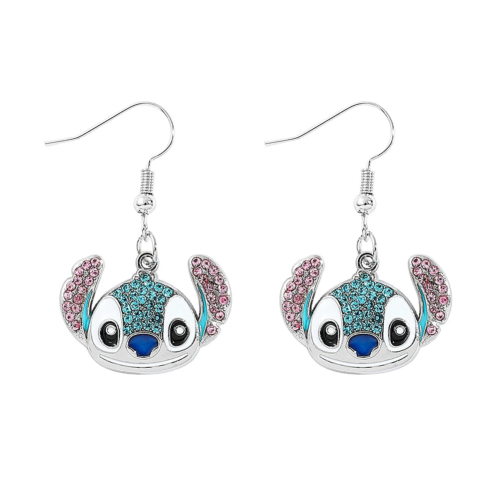 Disney-Cute Cartoon Stitch with Flower Stud Earrings for Women and Teen Girls, Lovely Ear Accessories, Jewelry Gifts for Fans