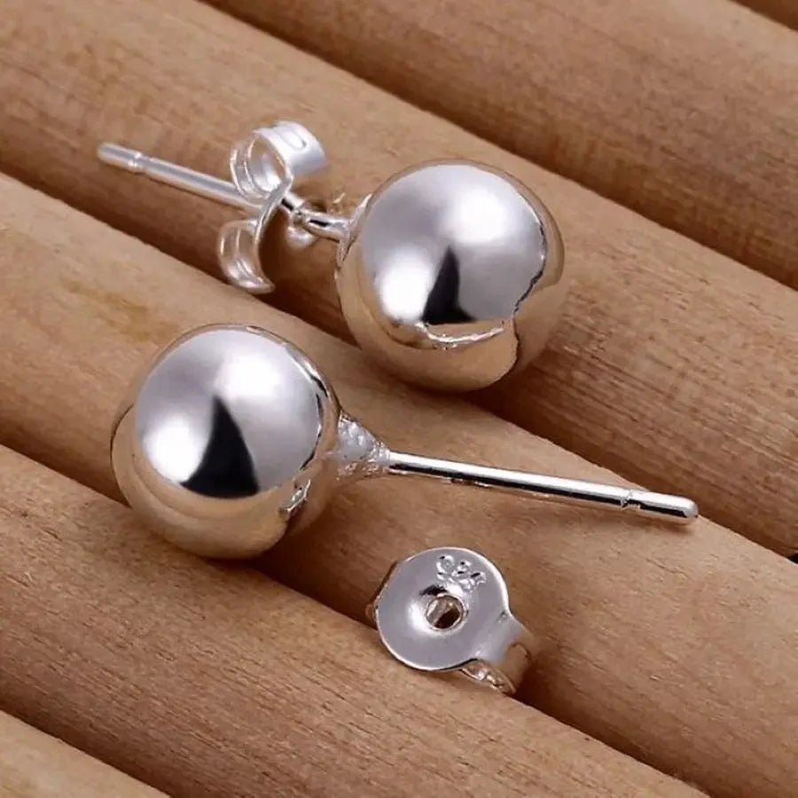 fashion 8mm Beads popular product women charm 925 sterling silver wedding Earring stud lady cute Jewelry