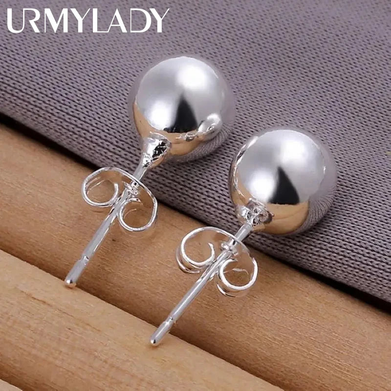 fashion 8mm Beads popular product women charm 925 sterling silver wedding Earring stud lady cute Jewelry